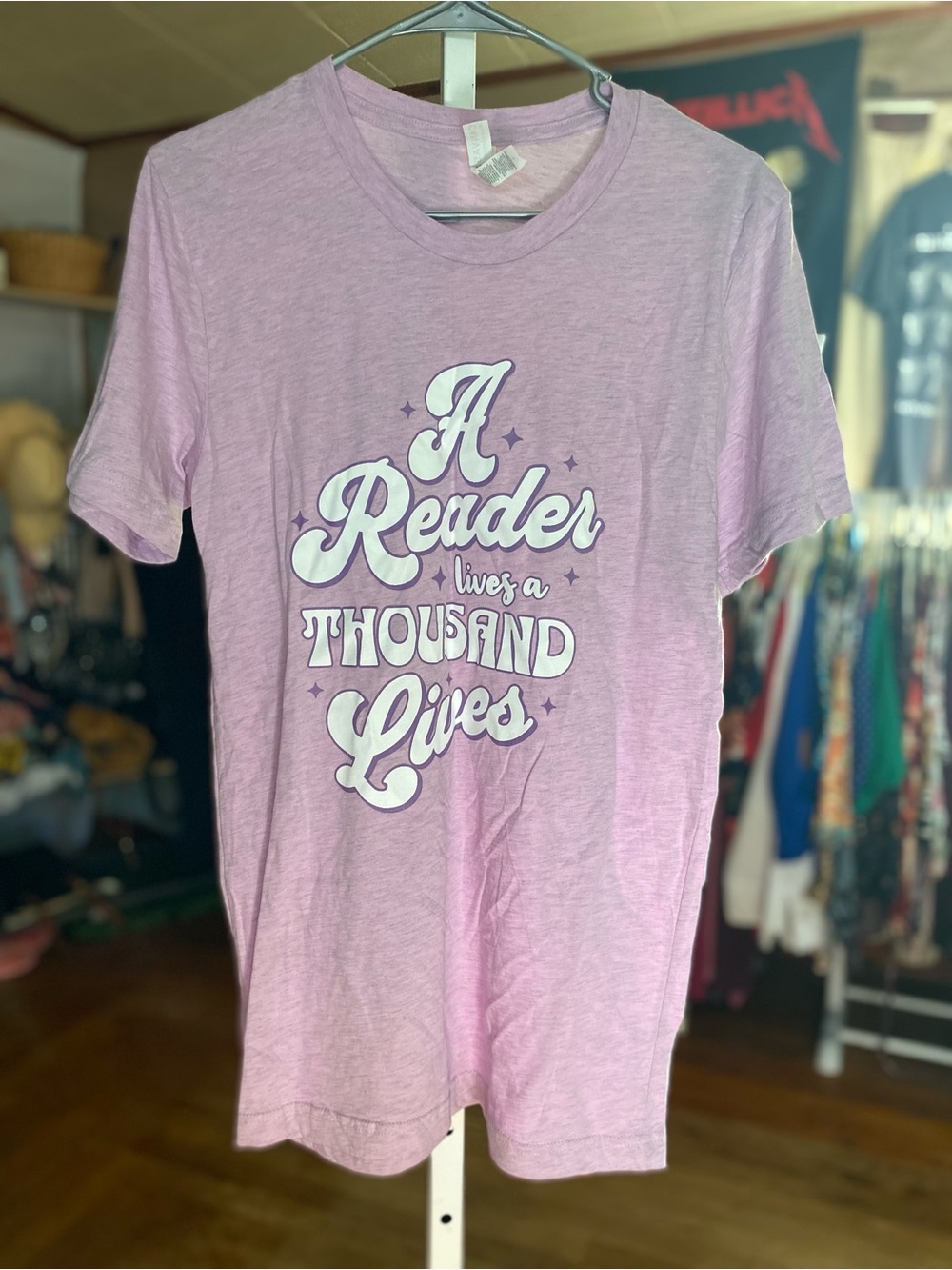 Bella Canvas Lavender Pink 'A Reader Lives a Thousand Lives' Graphic Tee